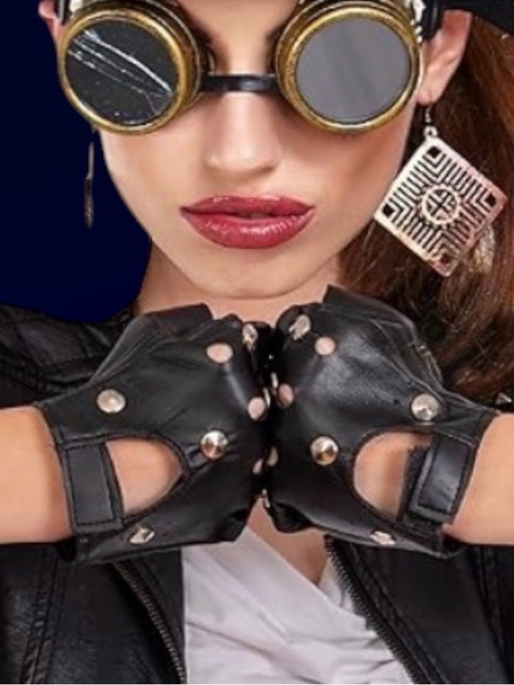 $10 Add-on | Halloween Black Studded Fingerless Faux Leather Gloves